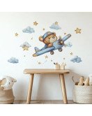 Self-adhesive Cartoon Bear With Airplane Baby Boy Bedroom Wall Sticker - Model Fun-e227