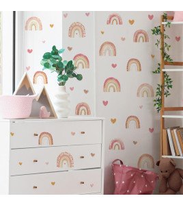 Baby Nursery Room Decoration Boho Heart Wall Stickers For Kids Rainbow - Model Hy-b093