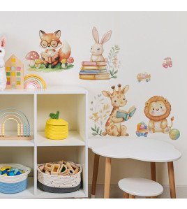 Baby Nursery Bedroom Decoration Cartoon Animal Reading Wall Collage Stickers - Model Hy-d016