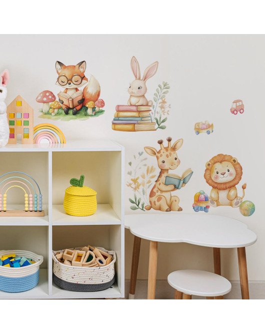Baby Nursery Bedroom Decoration Cartoon Animal Reading Wall Collage Stickers - Model Hy-d016