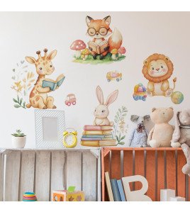 Baby Nursery Bedroom Decoration Cartoon Animal Reading Wall Collage Stickers - Model Hy-d016