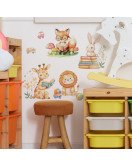 Baby Nursery Bedroom Decoration Cartoon Animal Reading Wall Collage Stickers - Model Hy-d016