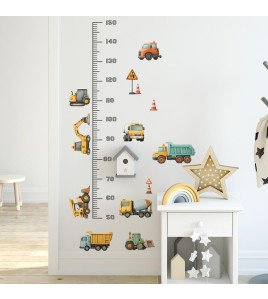 Kids' Room Decoration Cartoon Excavator Wall Sticker Height Ruler - Model Hy-d048