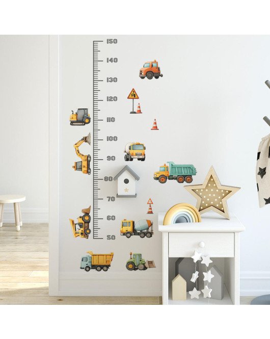 Kids' Room Decoration Cartoon Excavator Wall Sticker Height Ruler - Model Hy-d048