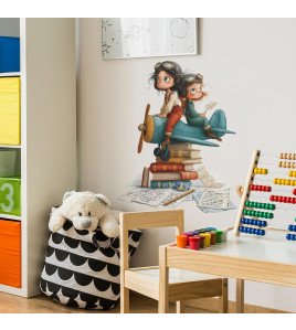 Cool Girls Airplane Home Decoration Self-adhesive Waterproof Cartoon Vinyl Wall Stickers Kids' Room For Girls - Model Hy-e261