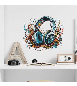 Boy Room Decoration Cartoon 3d Headphone Wall Stickers Music Photos