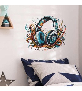 Boy Room Decoration Cartoon 3d Headphone Wall Stickers Music Photos