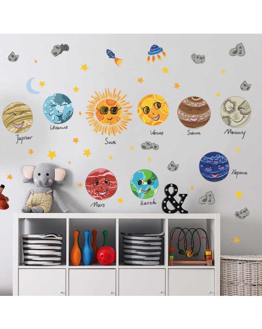 Factory Price Large Size Decorative Cartoon Solar System Children 3D Galaxy Moon Planet Paper Wall Sticker