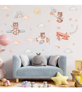 Baby Room Removable Cute Airplane Rainbow With Cloud Graffiti Wall Stickers