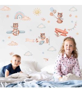 Baby Room Removable Cute Airplane Rainbow With Cloud Graffiti Wall Stickers