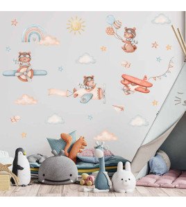 Baby Room Removable Cute Airplane Rainbow With Cloud Graffiti Wall Stickers