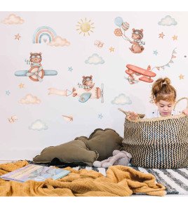 Baby Room Removable Cute Airplane Rainbow With Cloud Graffiti Wall Stickers
