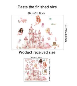 Self Adhesive Watercolor Cartoon Castle Mermaid Baby Room Decor Wall Stickers