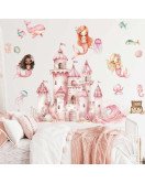 Self Adhesive Watercolor Cartoon Castle Mermaid Baby Room Decor Wall Stickers