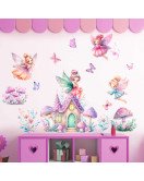 Adhesive Cartoon Fairy With Castle Baby Room Decor Wall Stickers Adhesive Cartoon Fairy With Castle Baby Room Decor Wall Stickers