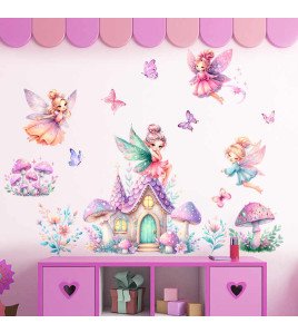 Adhesive Cartoon Fairy With Castle Baby Room Decor Wall Stickers