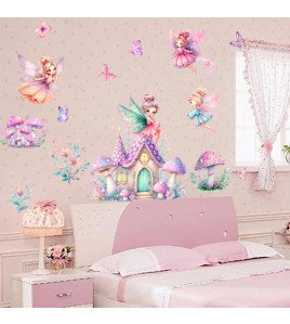 Adhesive Cartoon Fairy With Castle Baby Room Decor Wall Stickers
