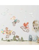 Removable Bedroom Decor Watercolor Animal Riding Bike 3D Cartoon Stickers Wall Kids