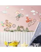 Removable Bedroom Decor Watercolor Animal Riding Bike 3D Cartoon Stickers Wall Kids