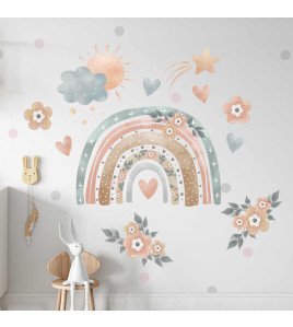 Self Adhesive Transparent Pvc Flower Rainbow Wall Stickers For Kids Room