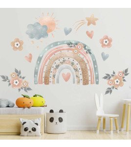 Self Adhesive Transparent Pvc Flower Rainbow Wall Stickers For Kids Room