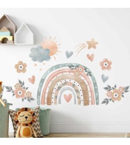 Self Adhesive Transparent Pvc Flower Rainbow Wall Stickers For Kids Room