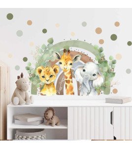 Cartoon Animal Dot With Rainbow Nursery Boho Wall Stickers - Model Lm64012