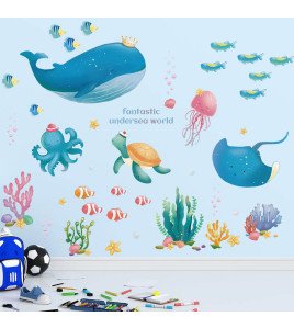 Self-adhesive Bathroom Decoration Cartoon Underwater Animal Wall Stickers Children - Model Lm93161