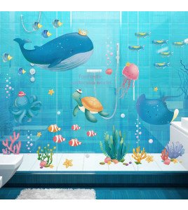 Self-adhesive Bathroom Decoration Cartoon Underwater Animal Wall Stickers Children - Model Lm93161