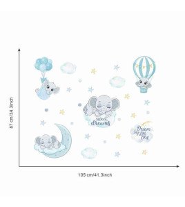 New Design Cartoon Elephant With Cloud Sticker For Baby Room Wall Boy