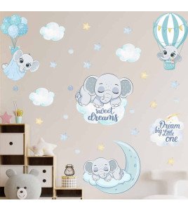 New Design Cartoon Elephant With Cloud Sticker For Baby Room Wall Boy