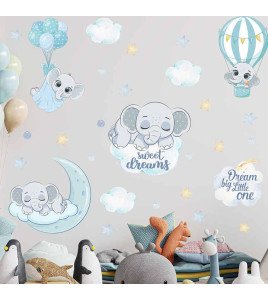 New Design Cartoon Elephant With Cloud Sticker For Baby Room Wall Boy
