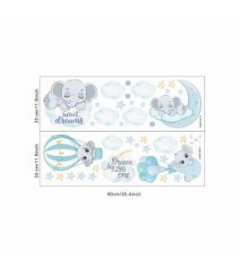 New Design Cartoon Elephant With Cloud Sticker For Baby Room Wall Boy