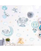 New Design Cartoon Elephant With Cloud Sticker For Baby Room Wall Boy