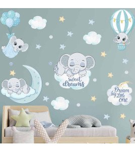 New Design Cartoon Elephant With Cloud Sticker For Baby Room Wall Boy