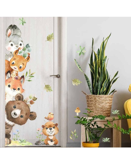Self Adhesive Pvc Cartoon Animal Watercolor Wall Stickers For Bedroom