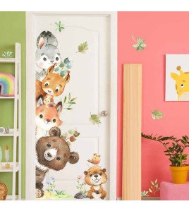 Self Adhesive Pvc Cartoon Animal Watercolor Wall Stickers For Bedroom