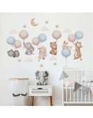 Lm93241 Removable Cartoon Animal Balloon With Cloud Vinyl Uv Printed Kids' Room Wall Stickers