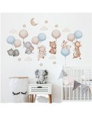 Lm93241 Removable Cartoon Animal Balloon With Cloud Vinyl Uv Printed Kids' Room Wall Stickers