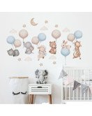 Lm93241 Removable Cartoon Animal Balloon With Cloud Vinyl Uv Printed Kids' Room Wall Stickers