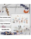 Lm93241 Removable Cartoon Animal Balloon With Cloud Vinyl Uv Printed Kids' Room Wall Stickers