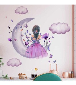 Self Adhesive Bedroom Decoration Cartoon Moon Wall Stickers For Girls