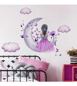 Self Adhesive Bedroom Decoration Cartoon Moon Wall Stickers For Girls