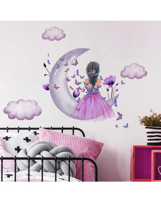 Self Adhesive Bedroom Decoration Cartoon Moon Wall Stickers For Girls