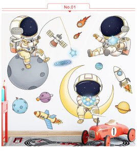 Kids Room Decoration Cartoon Astronaut 3d Wall Sticker For Nursery