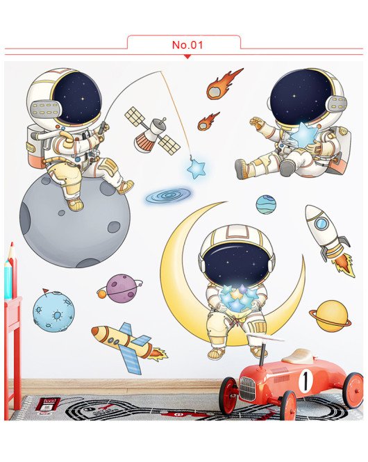 Kids Room Decoration Cartoon Astronaut 3d Wall Sticker For Nursery