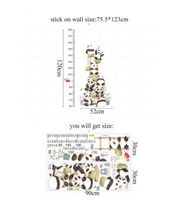 Self-adhesive Cartoon Panda Height Measurement Wall Decals For Kids