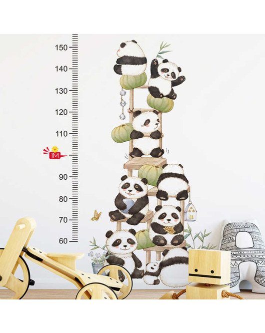 Self-adhesive Cartoon Panda Height Measurement Wall Decals For Kids