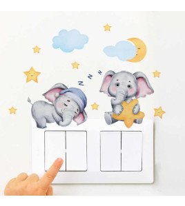 Self Adhesive Baby Room Wall Decoration 3d Cartoon Elephant Switch Stickers