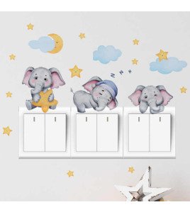 Self Adhesive Baby Room Wall Decoration 3d Cartoon Elephant Switch Stickers
